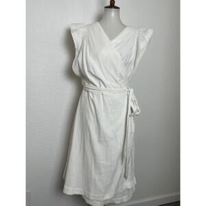 Madewell Dress Wrap Belted Flutter Sleeve Cotton Summer